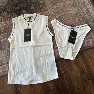 Skims x Dolce & Gabbana White Logo-Trim Tank Top and Brief Set